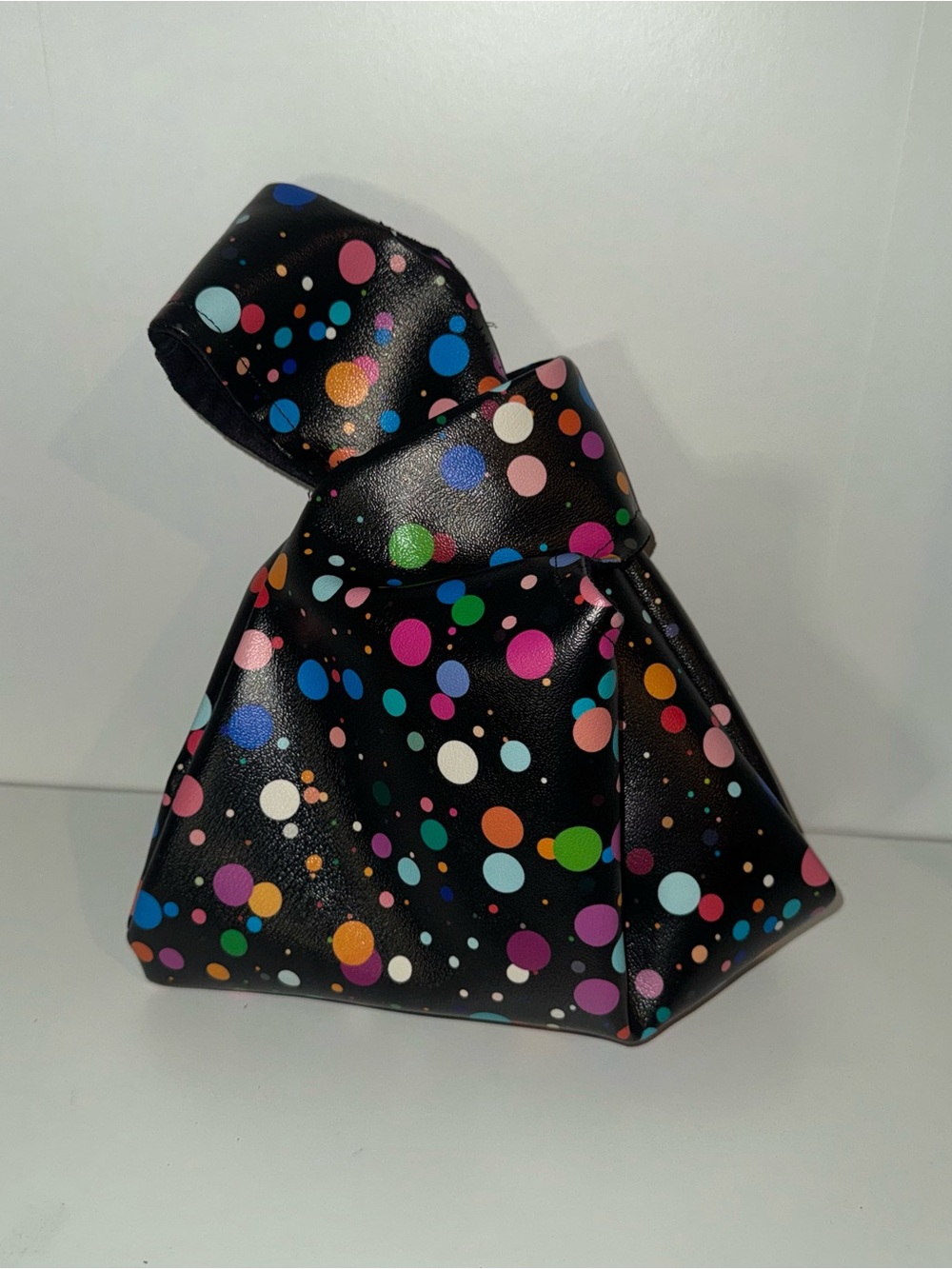 Black Multicolor Polka Dot Japanese Knot Bag